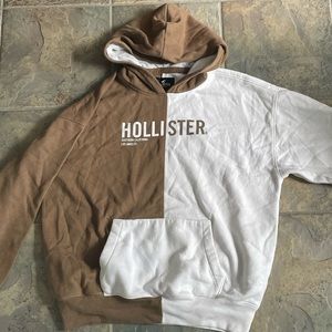 Brown and White Hollister Color-block Hoodie